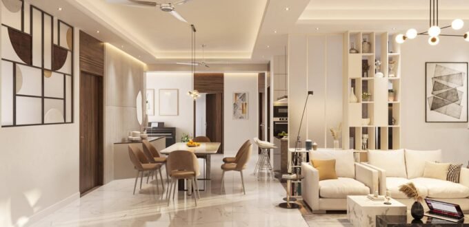 Open plan living area after a renovation