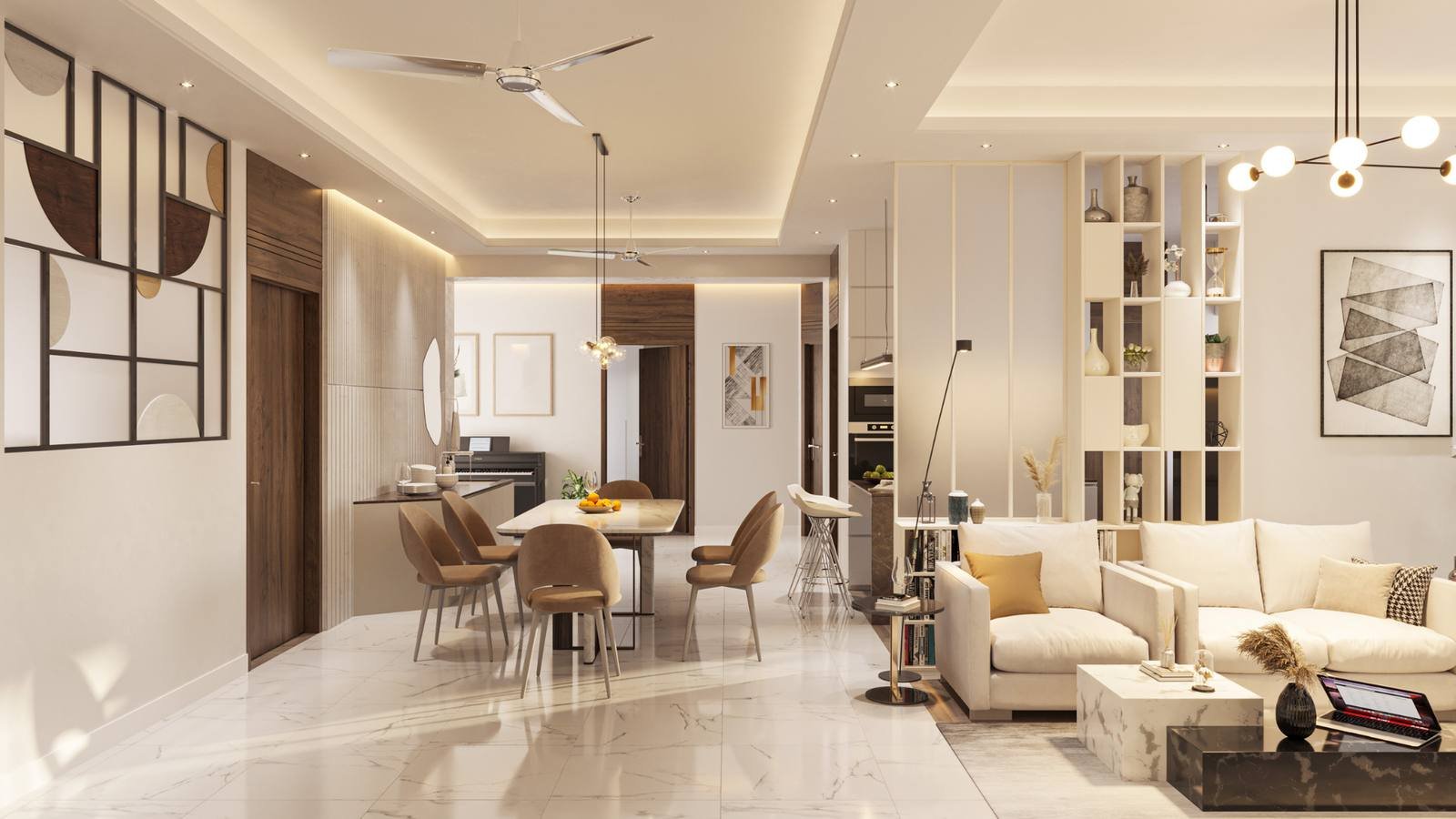 Open plan living area after a renovation